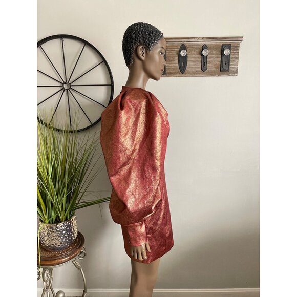 NWT ASOS DESIGN Super Sleeve Metallic Open Square Back Tux Mini Dress in Gold 6 - Picture 4 of 7